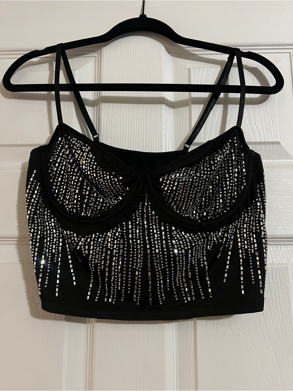 Black Sequin Embellished Cropped Cami Top